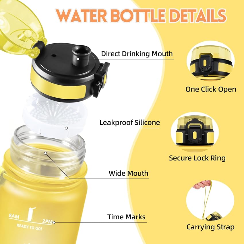 Detalle 2 de HoneyHolly Botella Agua 1 L, cantimplora reutilizable para gimnasio 🚰
