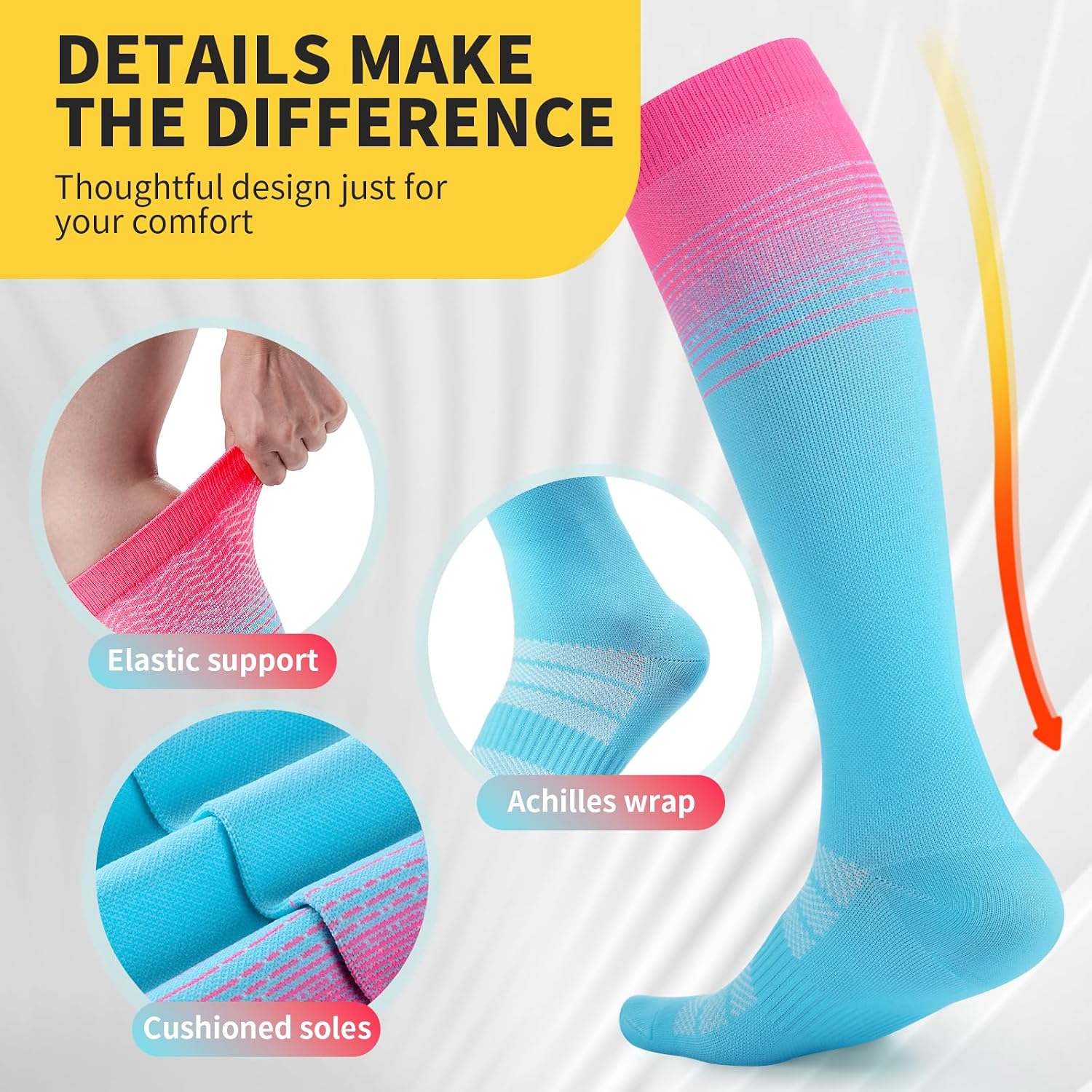Detalle 2 de CAMBIVO CS00 Compression Socks, 15–20 mmHg, 3 Pairs for Work and Travel