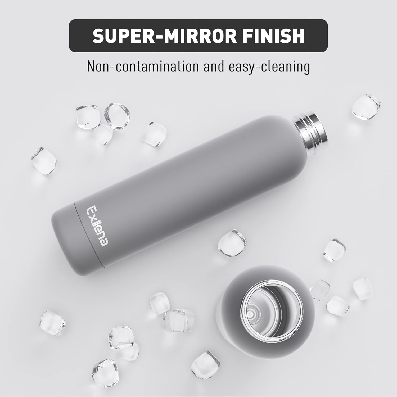 Thumbnail 3 de Exllena 750ml insulated water bottle with clip, double-wall vacuum stainless steel (BPA-free) – grey