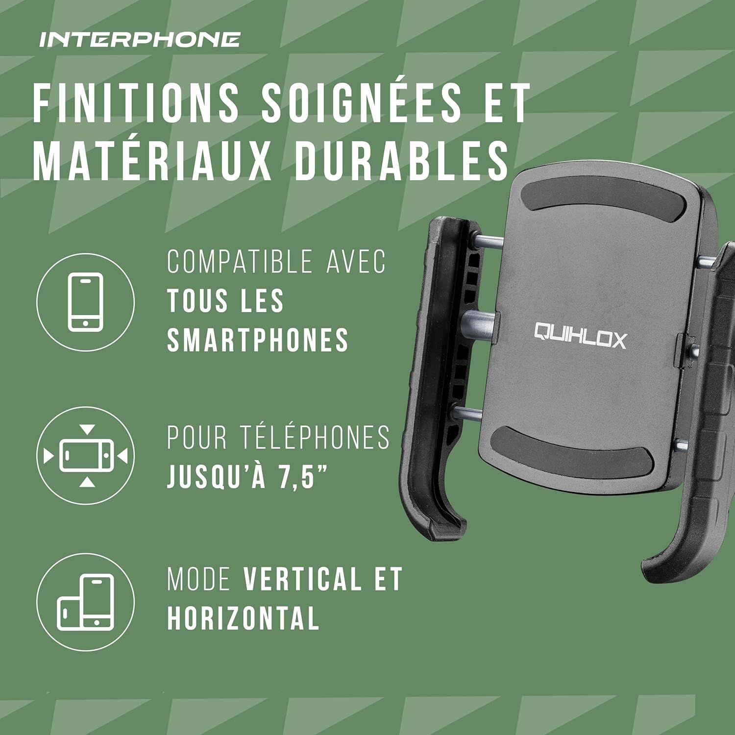 Detalle de Interphone QUIKLOX Crab – Support téléphone moto universel 3,5" à 7,5" compatible avec toutes les housses