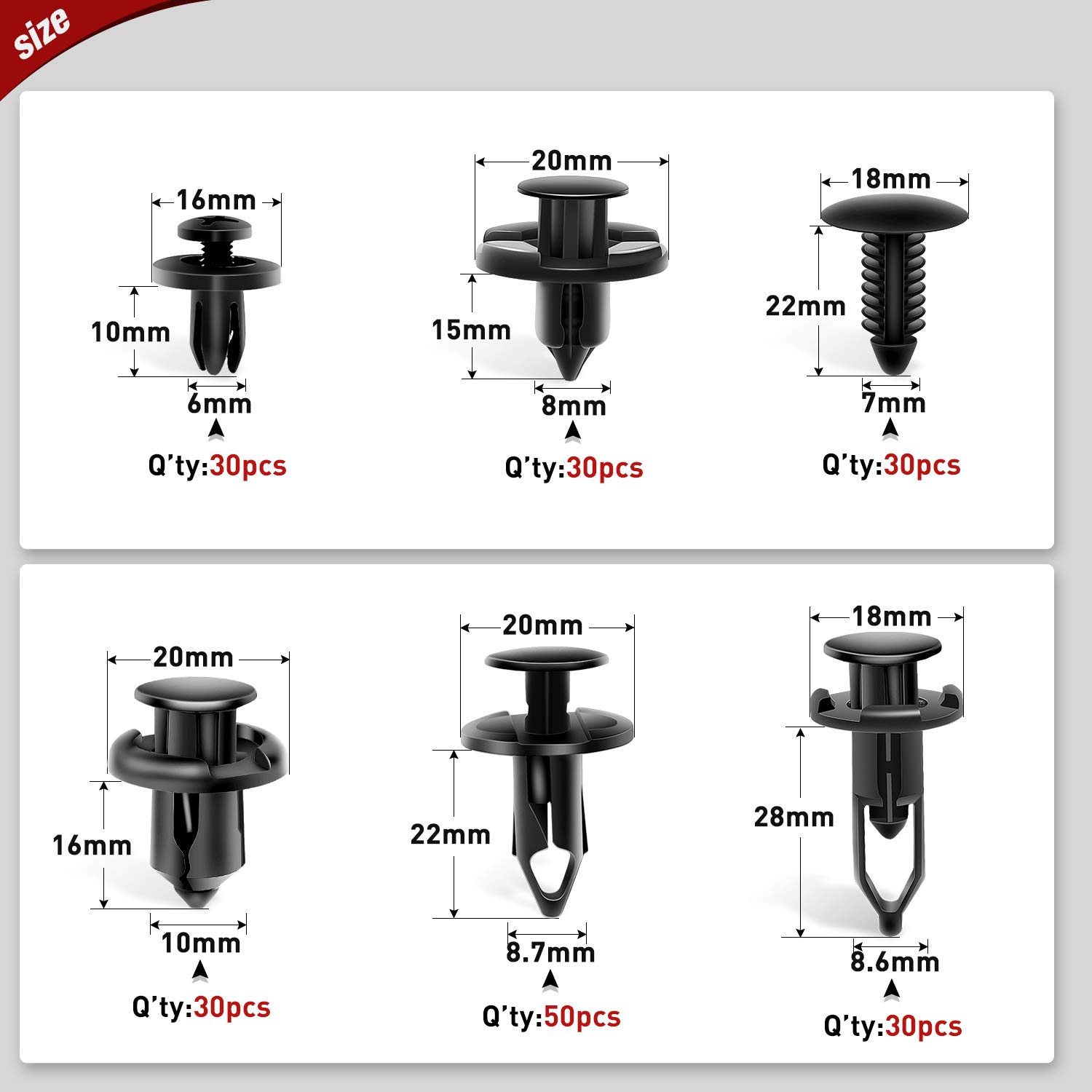 Detalle de Nilight 200PCS Car Retainer Clips Kit (6–10mm)