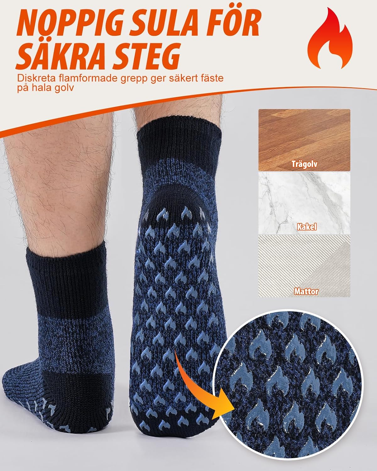 Detalle 1 de Mjuka varma herrstrumpor, storlek 39–50, med fleecefoder och PVC-nubbar