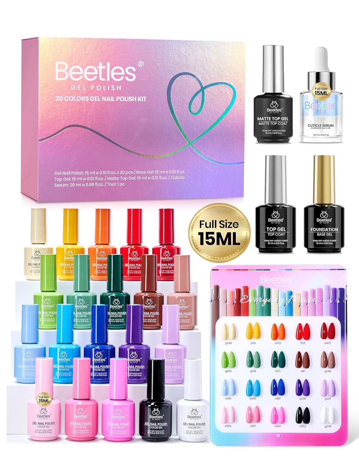 Detalle de Beetles Summer Gel Polish Set - Everyday Muse Collection (20 Colors, 15ml) with Base & Top Coat