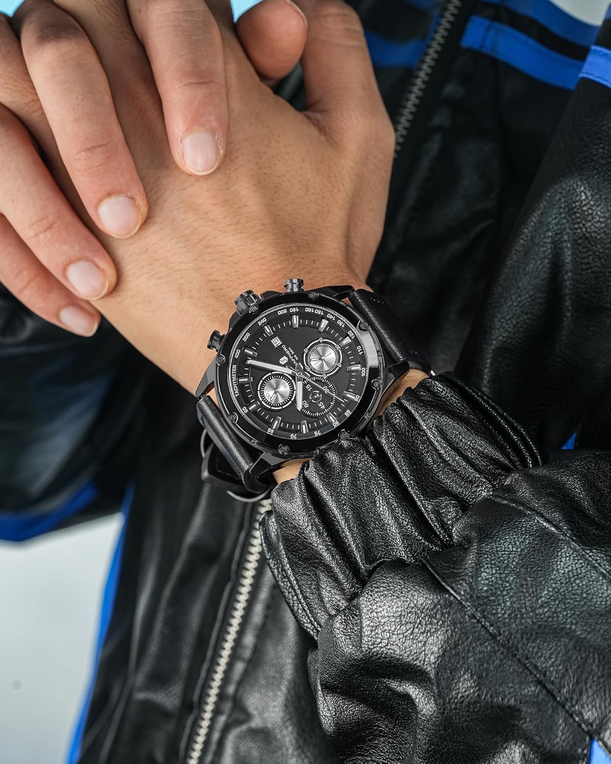 Thumbnail 1 de BENYAR BY Herrenuhr – Chronograph Herrenuhr mit Lederarmband, 46 mm, Quarz, wasserdicht 30 m