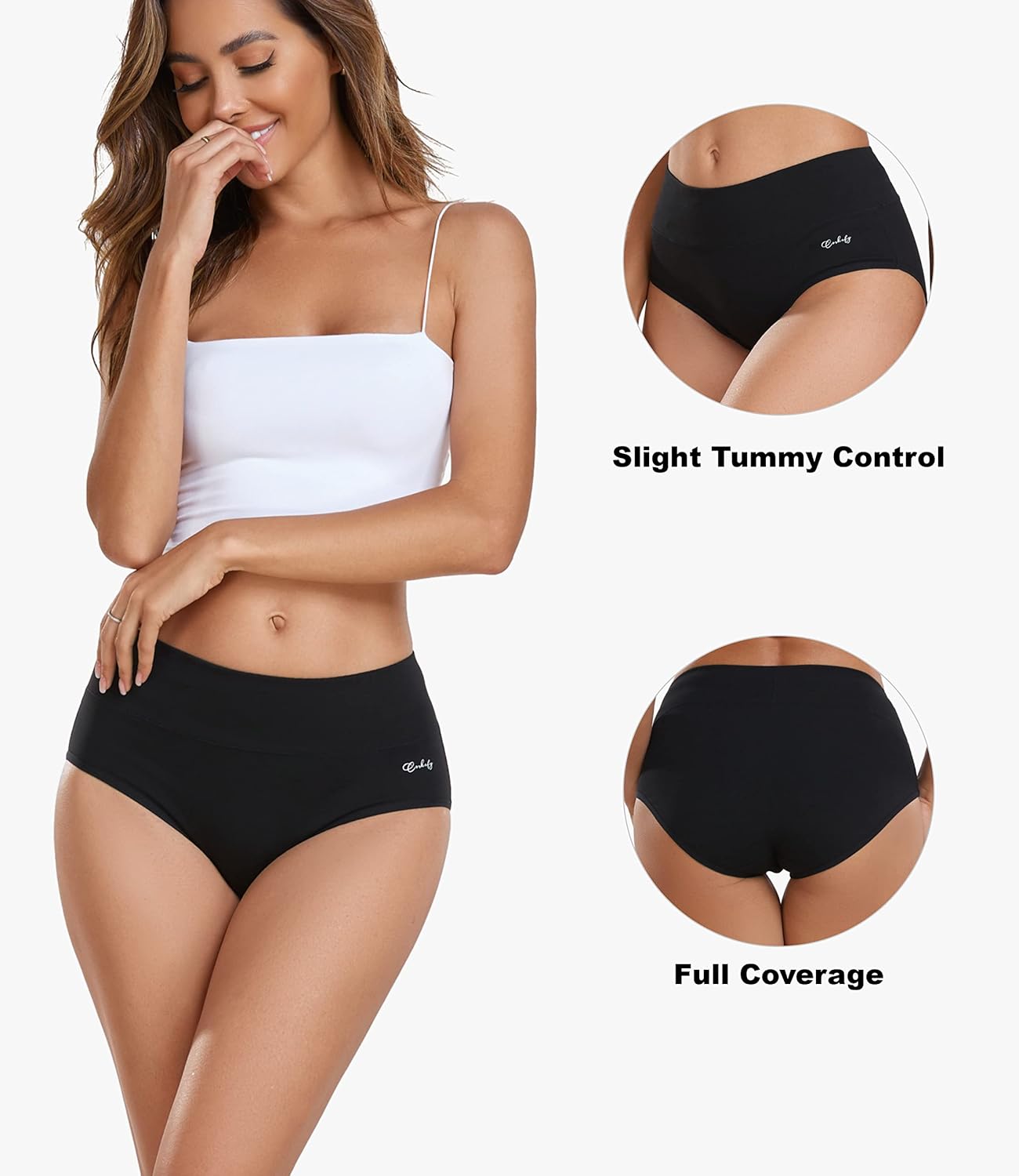 Detalle de coskefy Women’s High Waisted Cotton Underwear Soft Breathable Stretch Briefs (5-Pack)