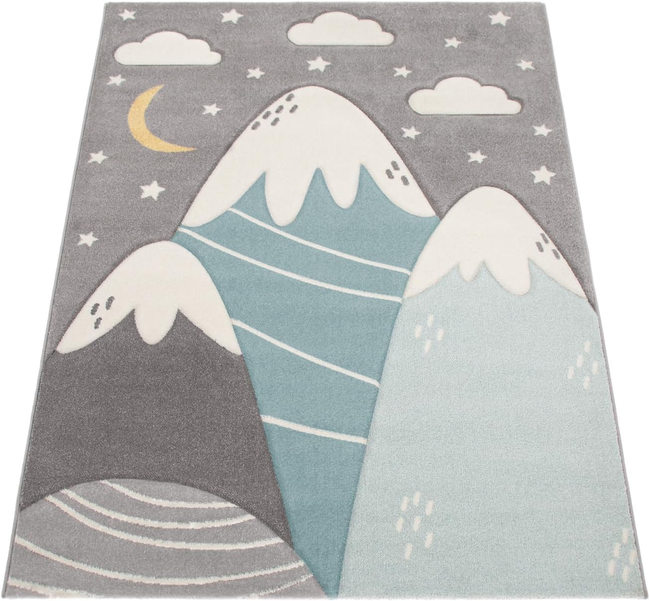Detalle 1 de Paco Home Alfombra Infantil 3D Montañas Color Pastel 133cm 🏔