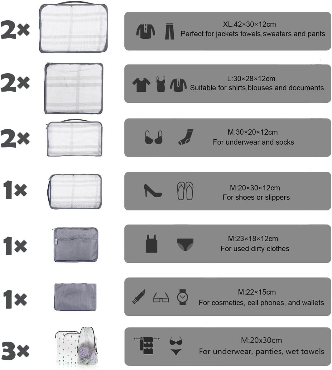 Thumbnail 4 de Large Packing Cubes 12PCS Suitcase Organiser Bags