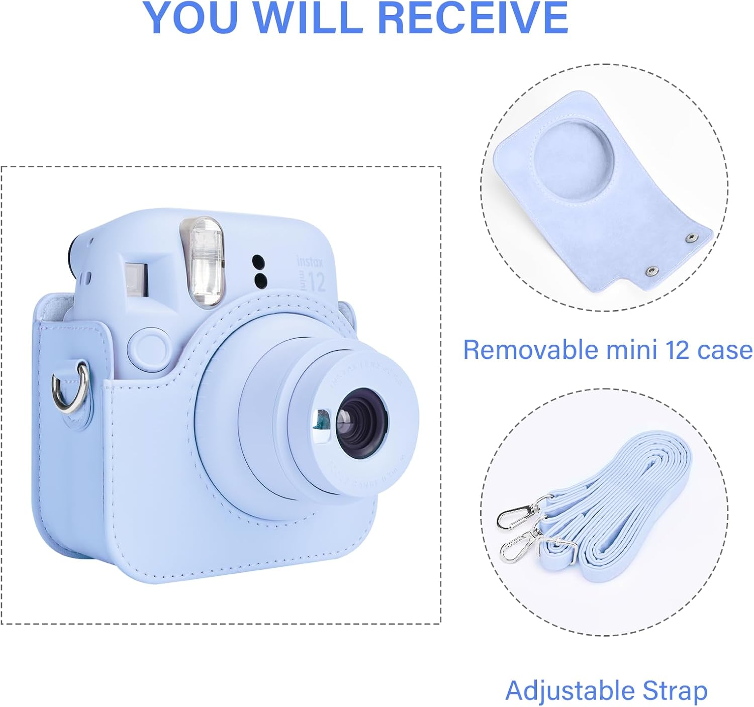 Thumbnail 1 de Rieibi Instax Mini 12 camera case – custom carry bag with strap (blue)
