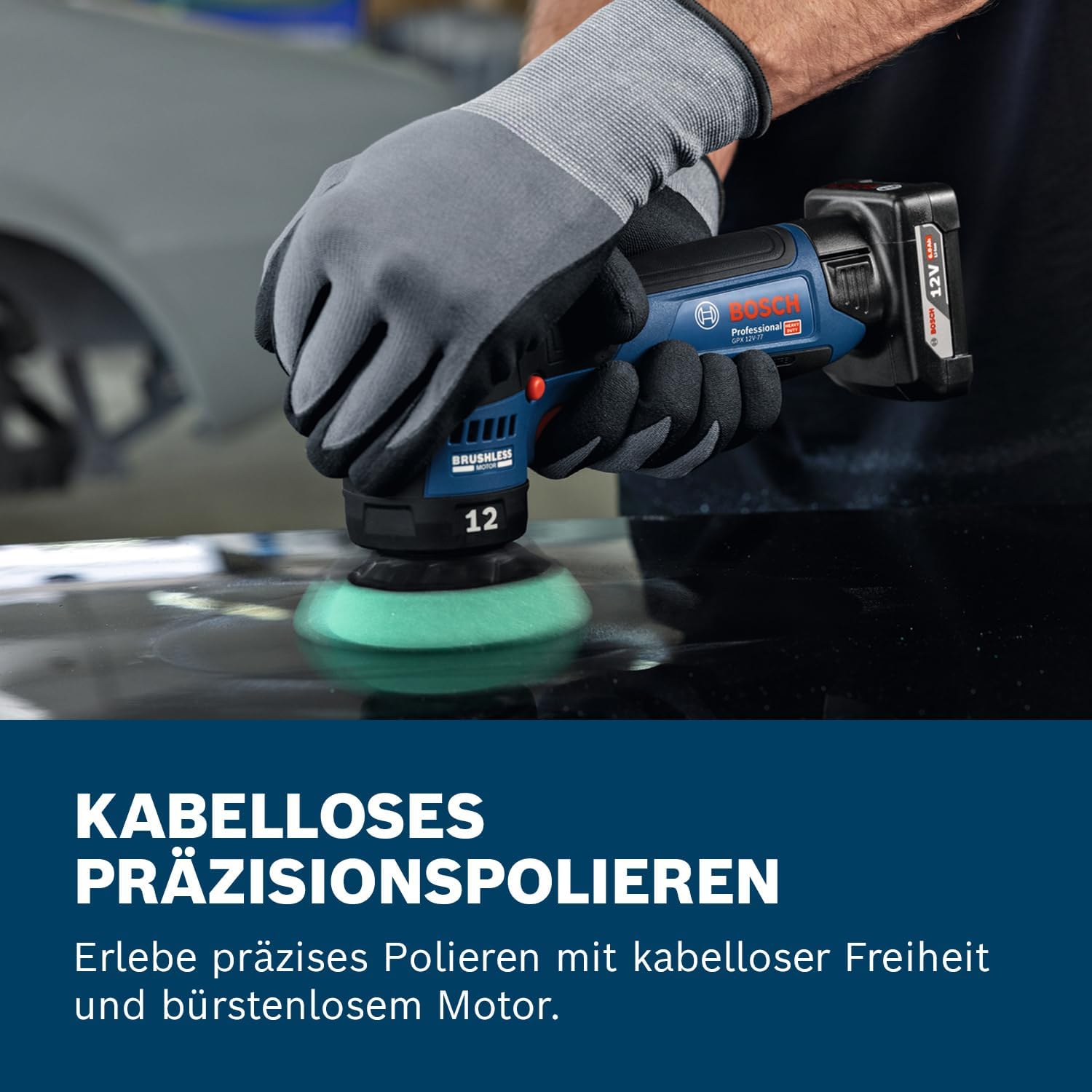 Thumbnail 1 de Bosch Professional 12V System Akku-Polierer GPX 12V-77 mit 77-mm-Klett-Stützteller