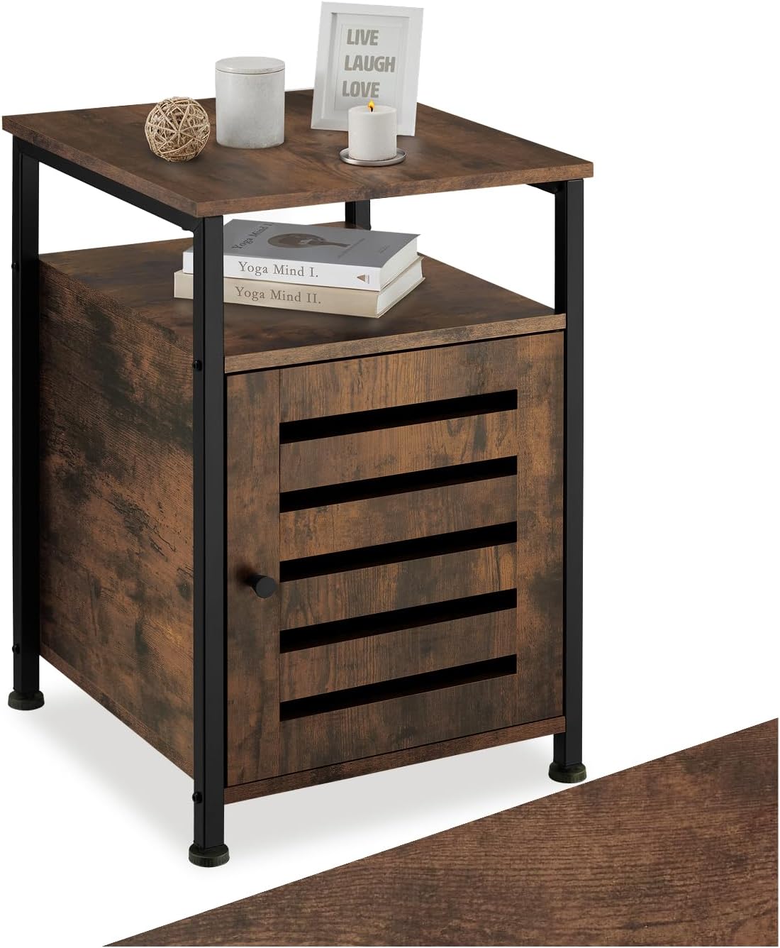 Detalle de tectake Cork 404221 bijzetkast/nachtkastje met zwart stalen frame