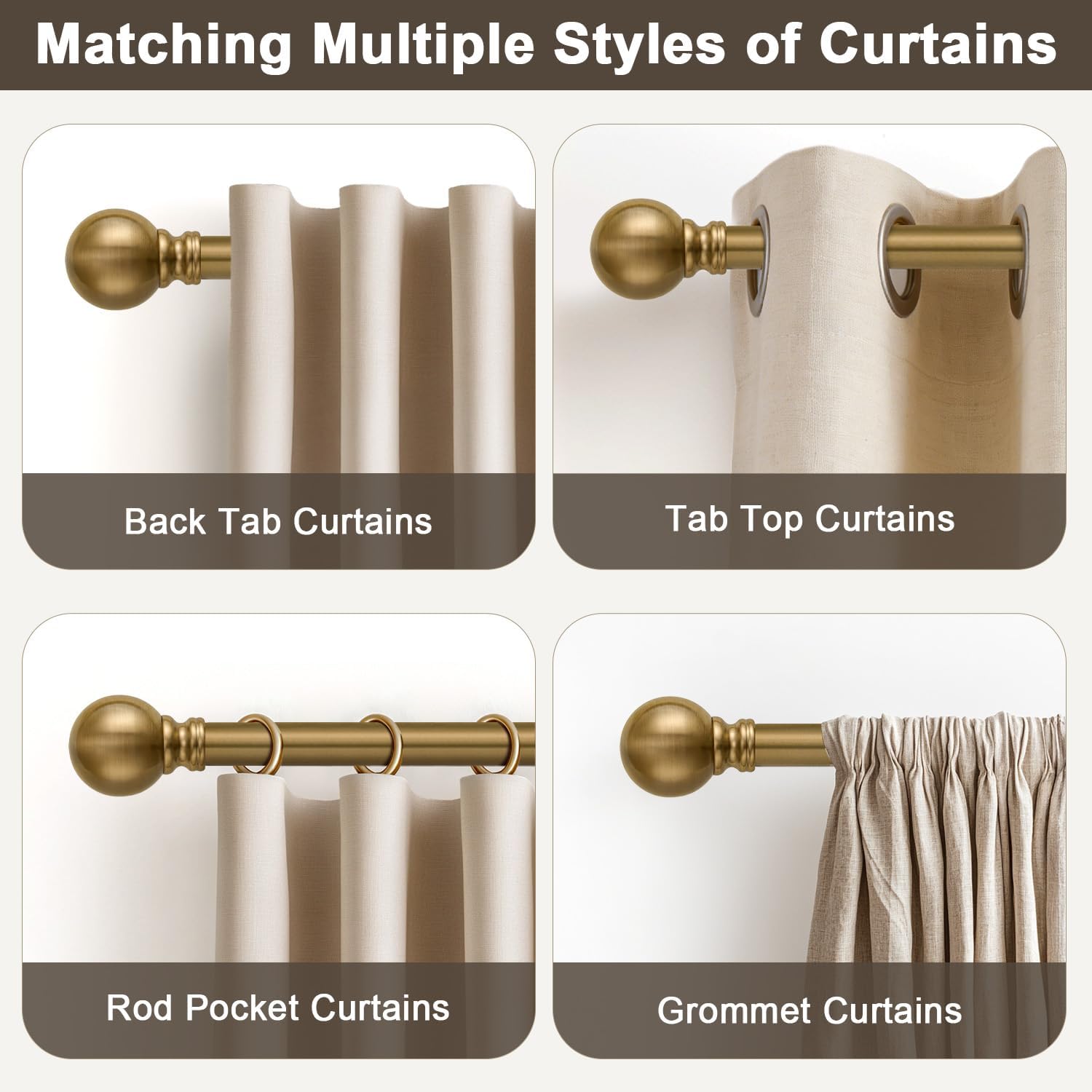 Detalle 2 de Immiehh-144-GCR1 Adjustable Curtain Rod, Warm Gold Iron, 1-Inch Diameter