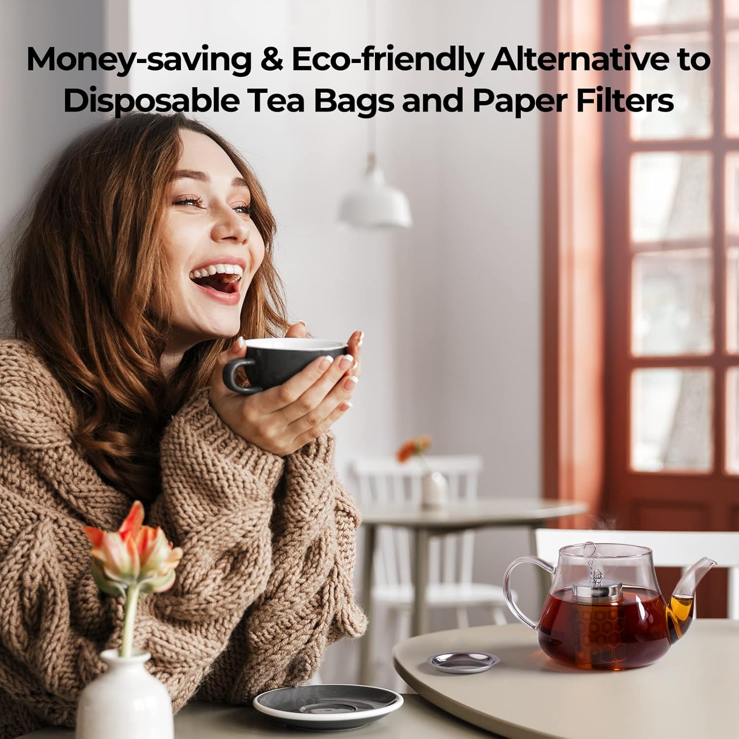 Detalle de Reinmoson 2-Pack Extra Fine Tea Strainers for Loose Tea (304 Stainless Steel, Slim Threaded Lid)