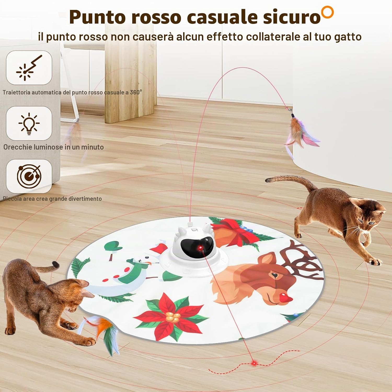 Thumbnail 4 de Spessn Giocattolo Interattivo per Gatti 3 in 1: gioco automatico con piume, punto rosso regolabile e tappetino di gioco