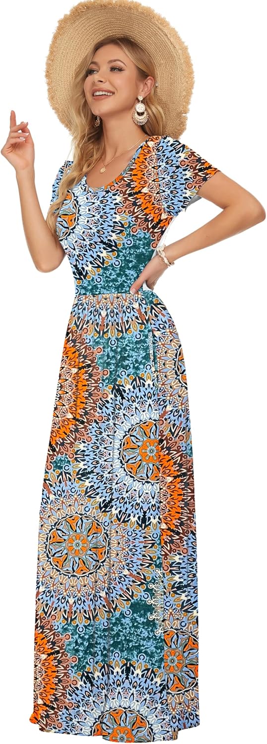 Thumbnail 1 de AUSELILY Damen Kurzarm Sommer Casual Long Maxi Kleid mit Taschen – Polyester/Spandex