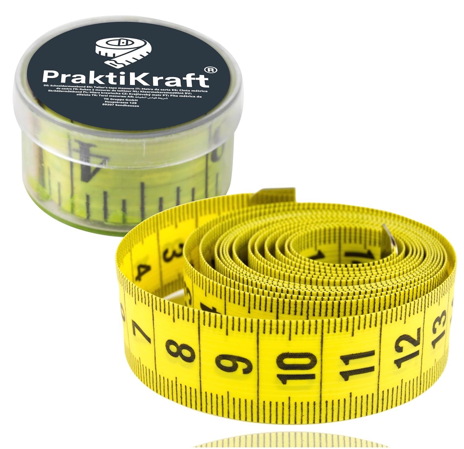 Detalle de PraktiKraft 2-in-1 meetlint 150 cm met cm- en inchschaal en opbergdoos
