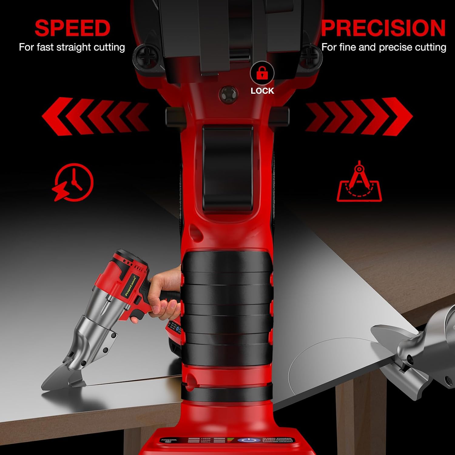 Detalle de PropeLannt MWQ007K Cordless Metal Shears, 14-Gauge Cutter with 360° Pivoting Head