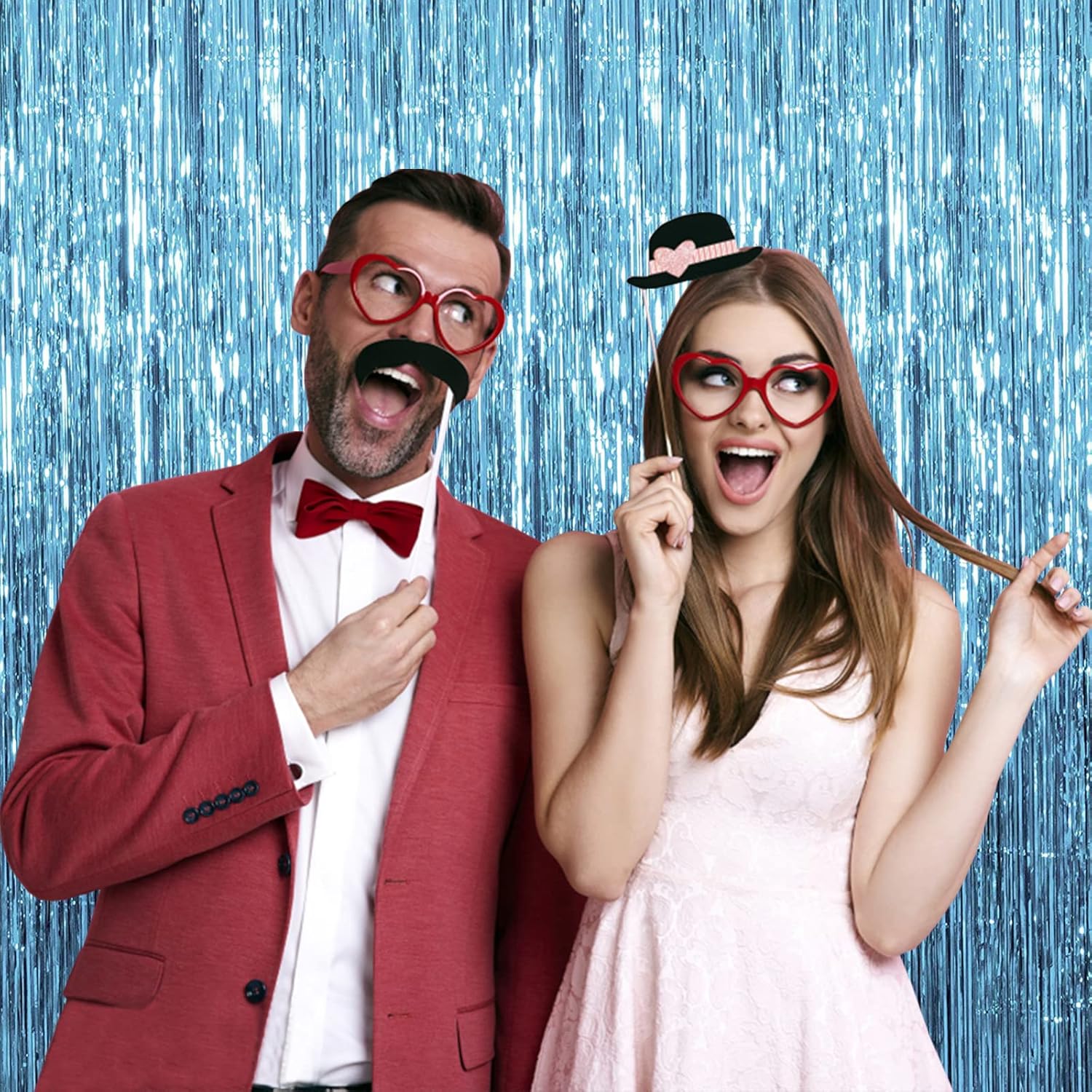 Detalle 2 de 5-Pack Blue Metallic Foil Curtain Backdrops for Photo Booths and Parties