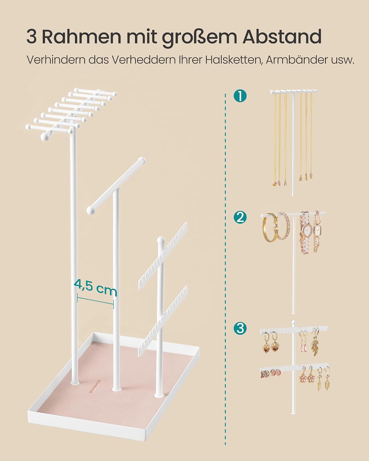 Detalle de SONGMICS Schmuckständer aus Metallrahmen mit Samttablett – Ordnung für Schmuckstücke