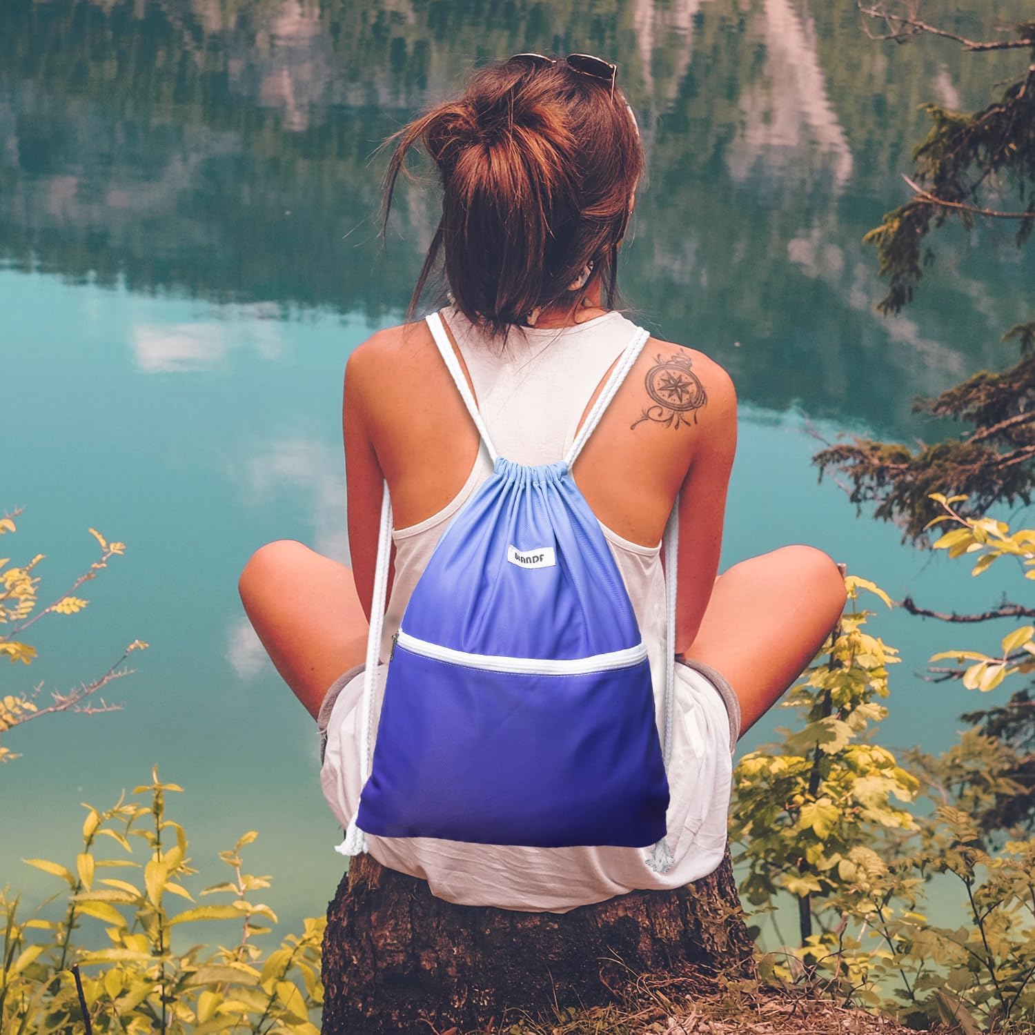 Detalle de WANDF Sac de sport pliable à dos avec poche extérieure et cordon réglable