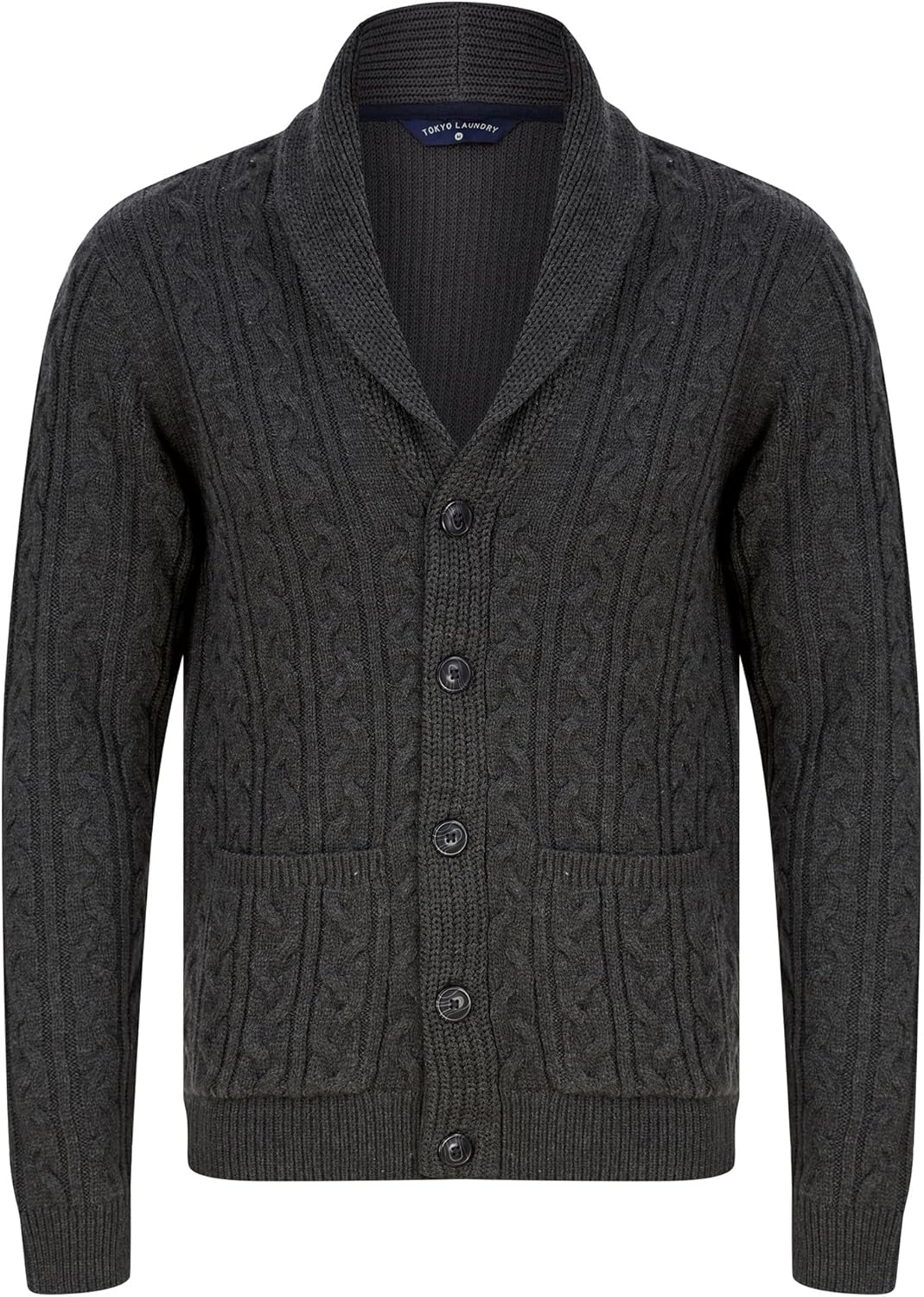 Detalle 2 de Tokyo Laundry Men’s Knitted Shawl Neck Cardigan – ribbed knit warmth with 5-button front