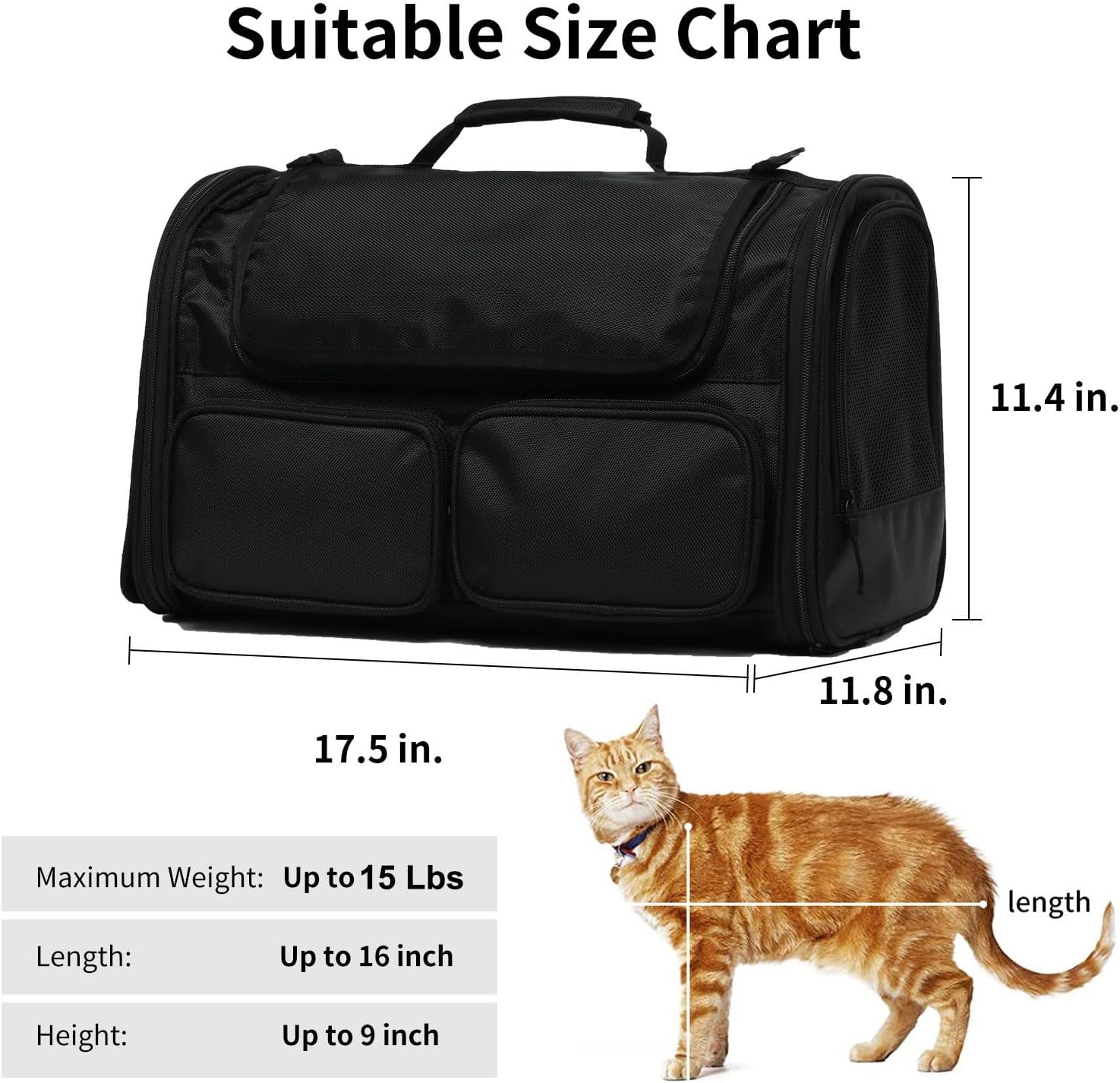 Detalle de FUKUMARU Sac de transport pliable pour chien et chat jusqu’à 20 kg, noir (approuvé compagnies aériennes)