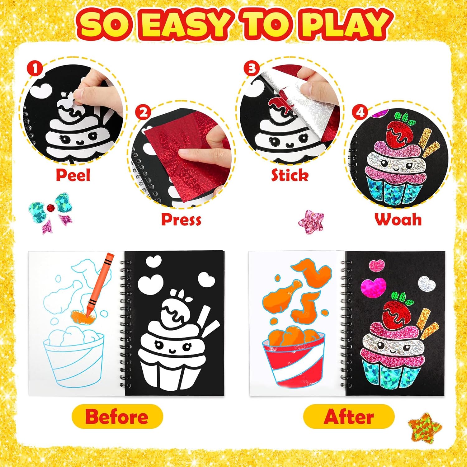 Thumbnail 3 de LIKYMO Foil Art Party Bag Filler Set (No Mess Foil Craft for Kids, ages 4–9) – R-32 PCS