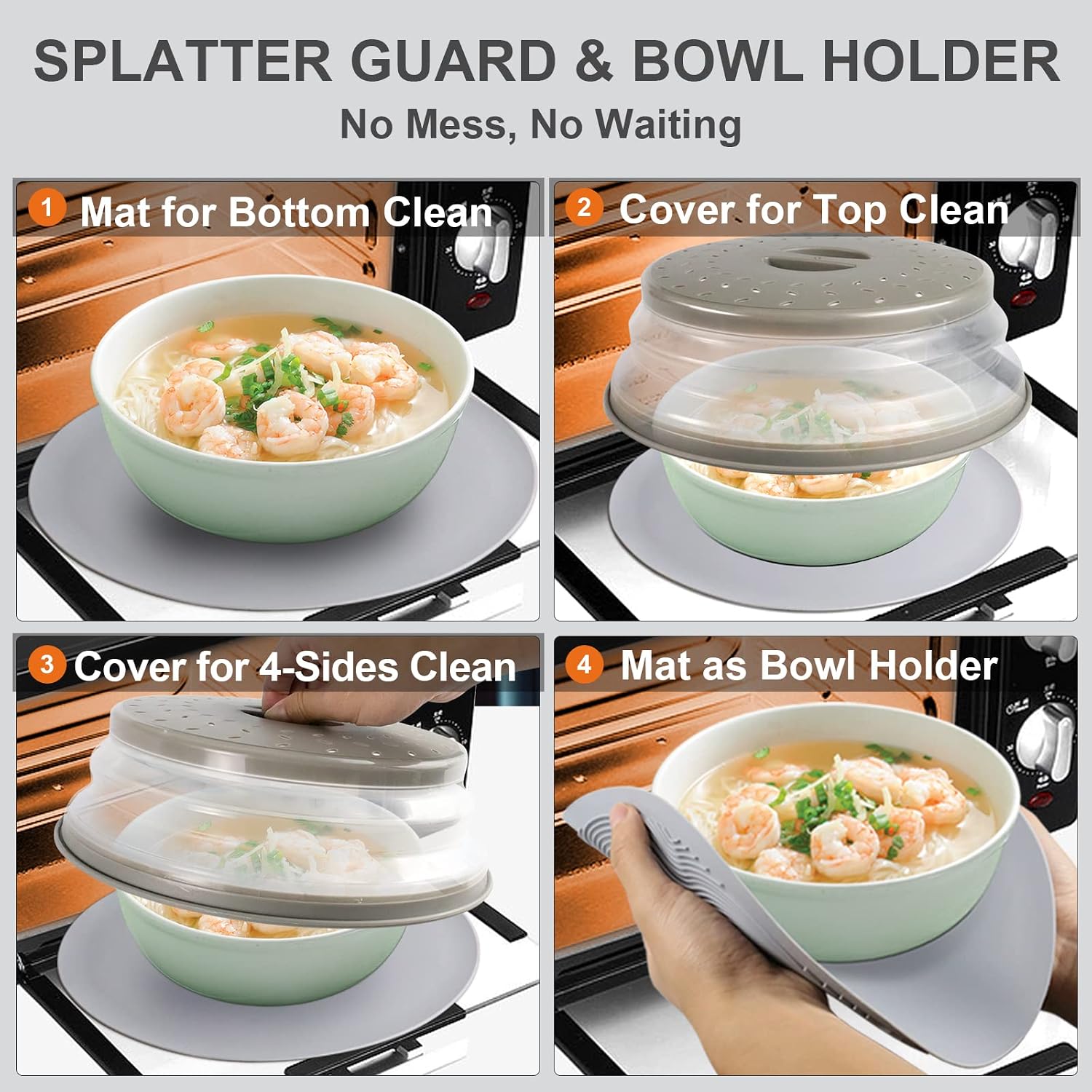 Thumbnail 1 de Aidacom 2 in 1 Microwave Splatter Cover & Silicone Mat – 10.5" Diameter, Grey
