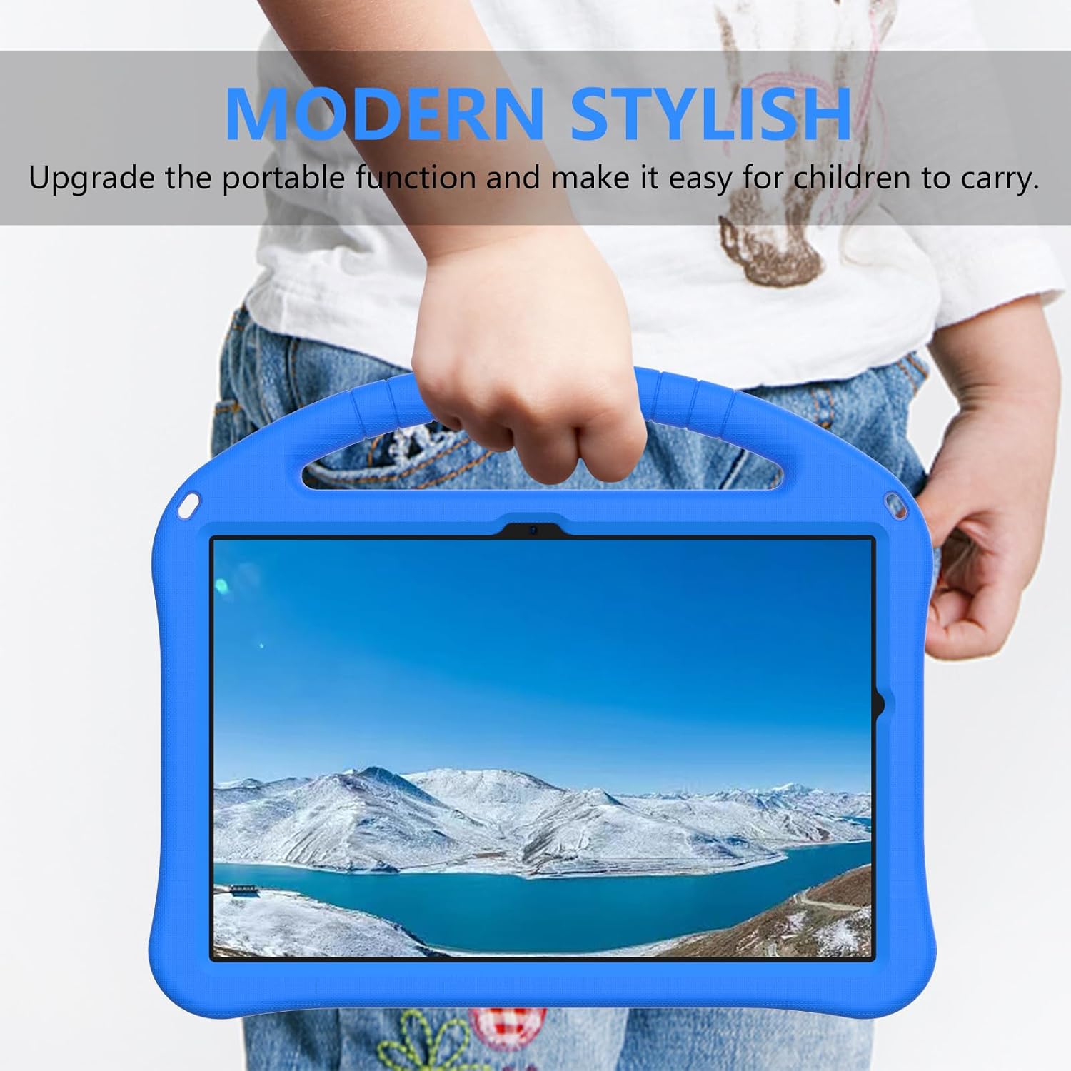 Detalle de YRH Case for Galaxy Tab A9 Plus / Tab A11 Plus 11-inch, EVA Shockproof Cover with Stand Handle – Blue