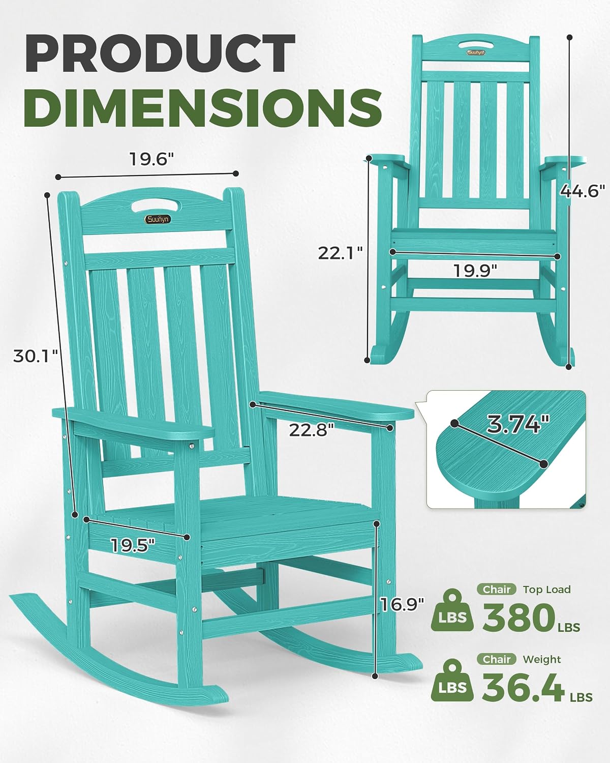 Detalle de SUUNYN HDPE Patio Rocking Chair Set of 2, Oversized All-Weather