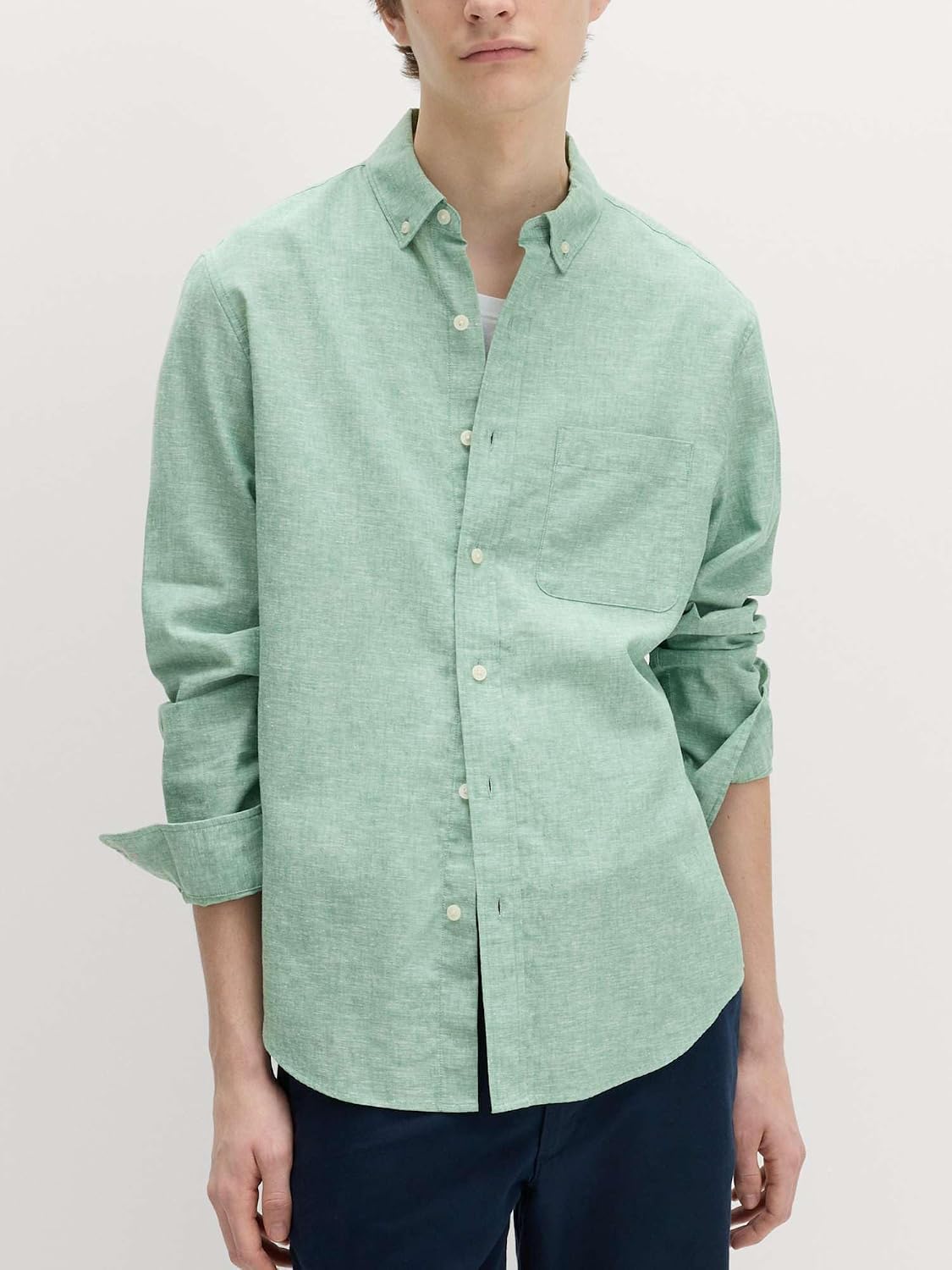 Detalle 2 de Marks & Spencer herenoverhemd van katoen-linnenmix, regular fit, knoopsluiting