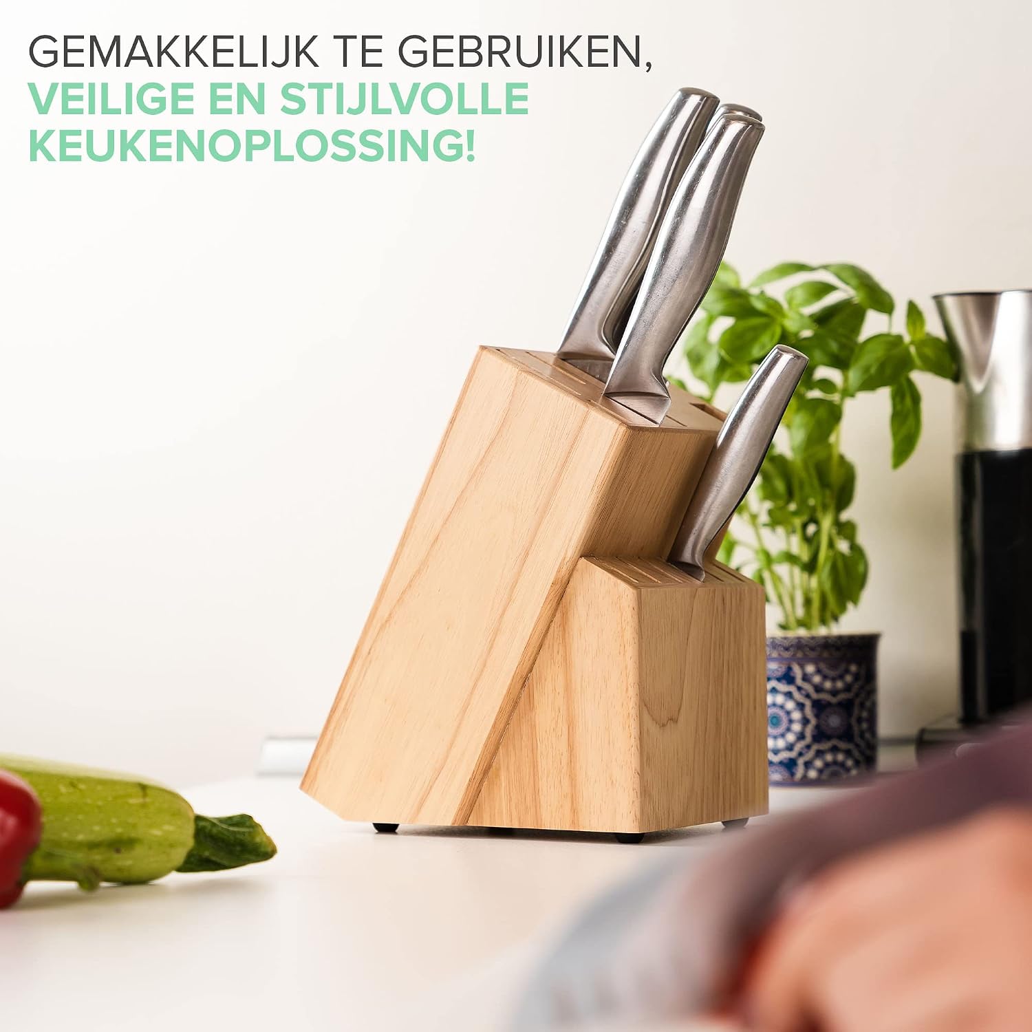 Detalle 1 de Coninx 4019P messenblok van rubberhout voor 15 messen en een keukenschaar