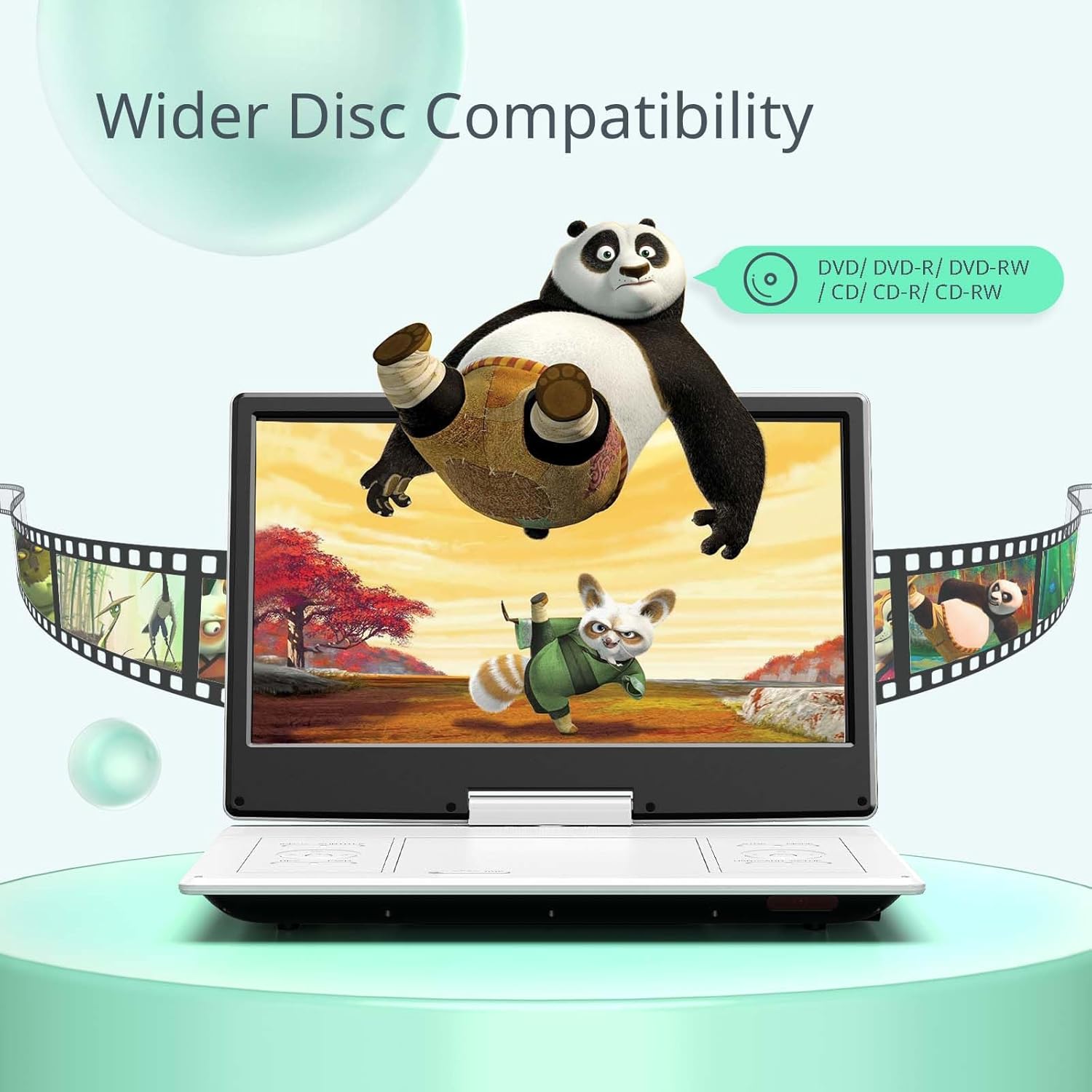 Thumbnail 2 de Yoton 16.9" Portable DVD Player with 14.1" HD Swivel Screen (White) — up to 6 hours playtime