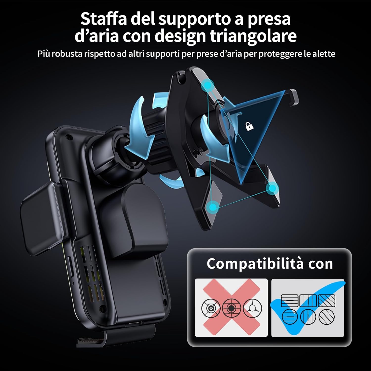 Thumbnail 6 de MANKIW Caricatore Wireless Auto 15W con Bloccaggio Automatico e Rotazione 360°