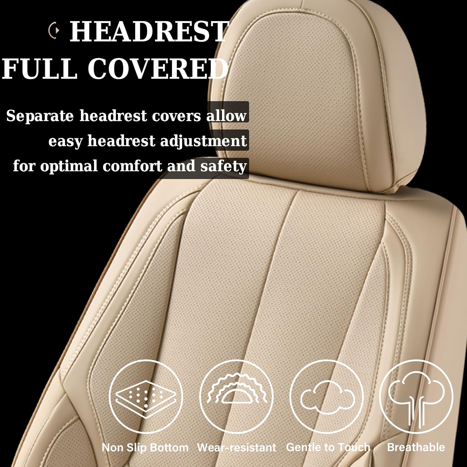 Thumbnail 6 de Coverado Waterproof Nappa Leather-Look Front Seat Covers (Beige, Universal Fit)