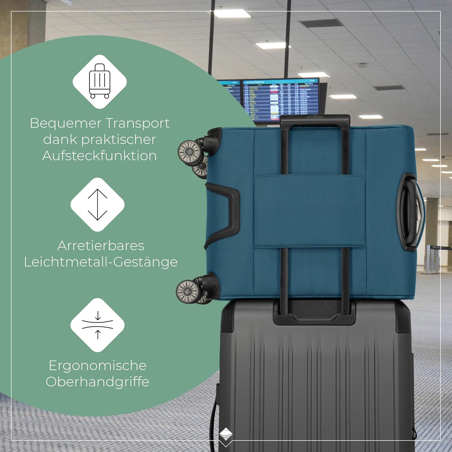 Detalle de travelite Jetpack Handgepäckkoffer 55×40×20 cm (1,9 kg) mit 4 Rollen, Zahlenschloss & aufsteckbarem Trolley