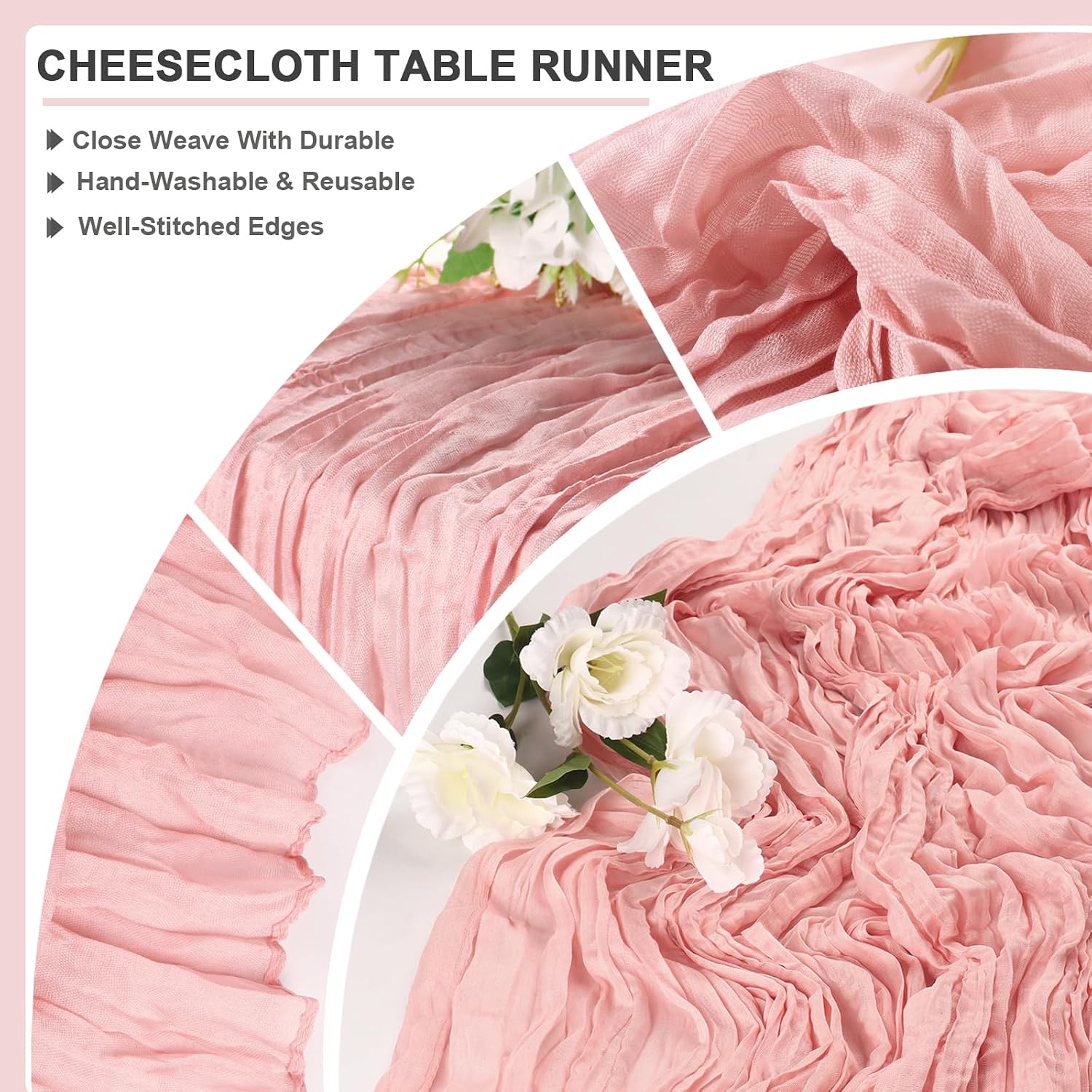 Thumbnail 2 de Dusty Pink Cheesecloth Table Runner 35x120 Inches