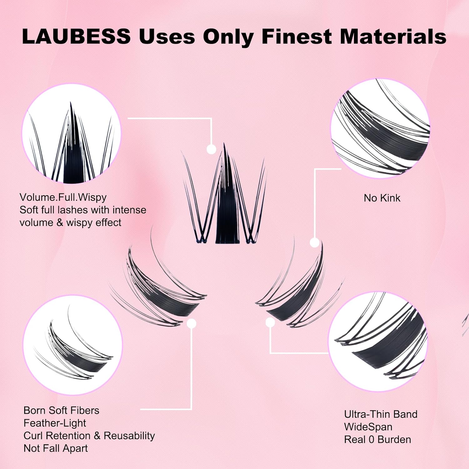 Detalle de LAUBESS Lash Extension Set Cluster Lashes – 0.07D Mix8-16 mit Kleber und Pinzette