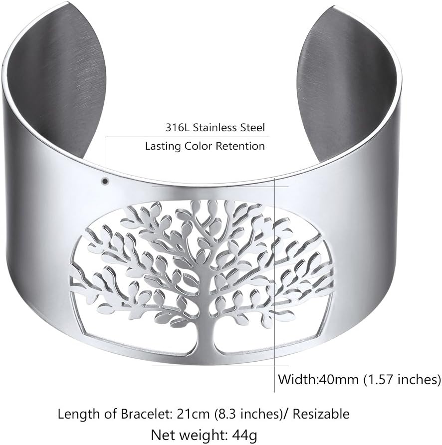 Thumbnail 4 de PROSTEEL anello-bracciale aperto regolabile con incisione Albero della Vita, acciaio inox e placcato oro 18K