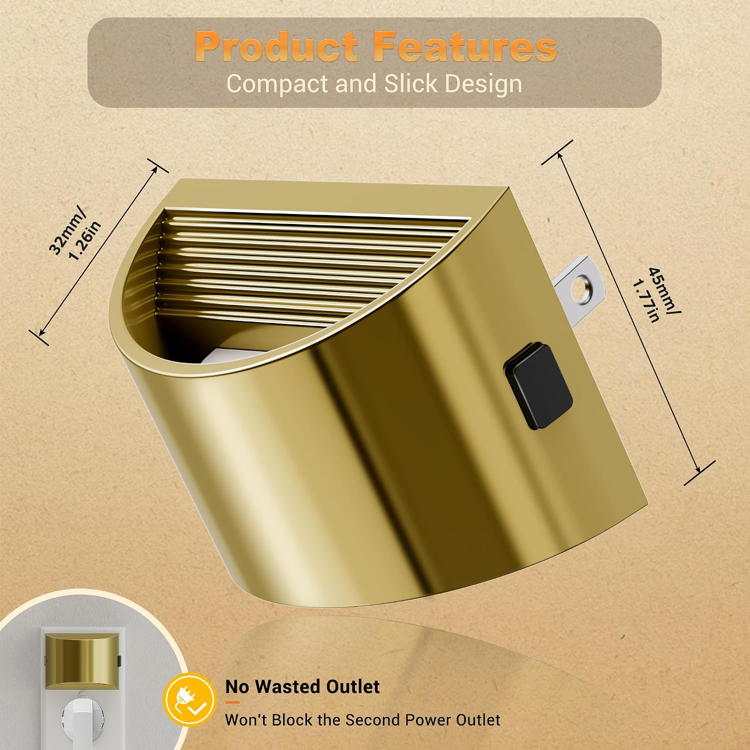 Detalle 2 de JandCase C-GY10702FGUS-2 LED Night Lights, 2-Pack, Gold, Dusk-to-Dawn