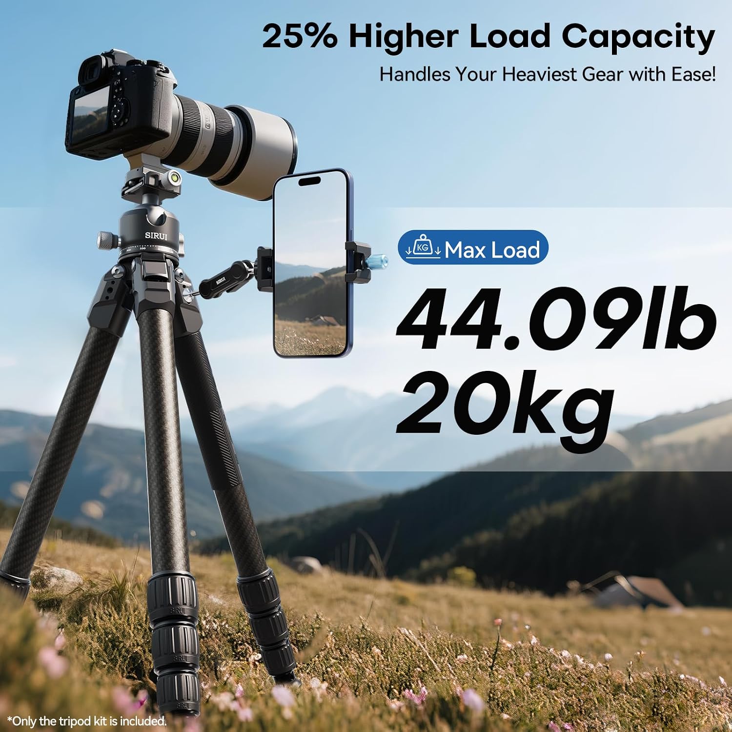 Detalle de SIRUI AM-284S+G1 Professional Carbon Fibre Tripod with 43mm Low-Profile Ball Head