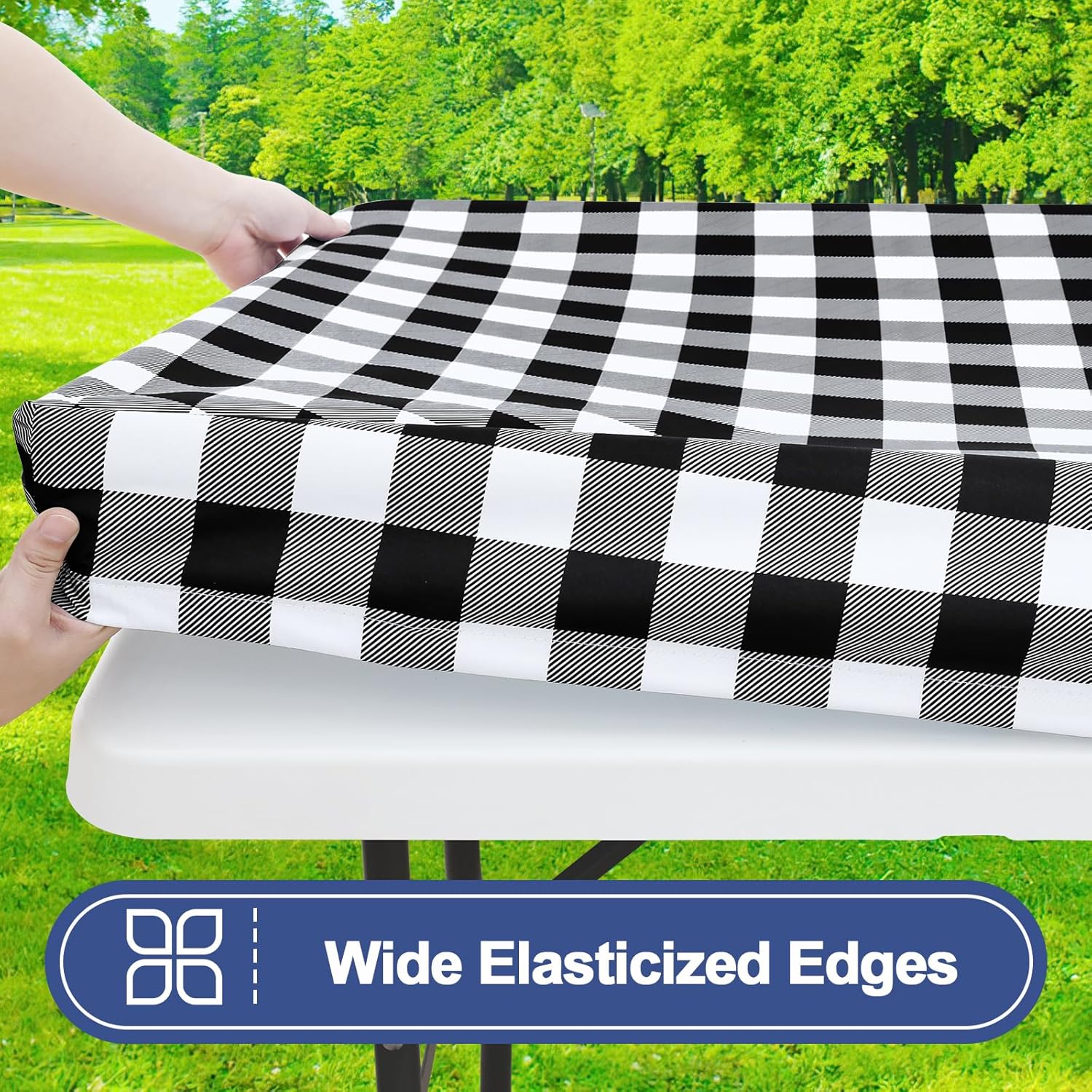 Thumbnail 1 de Smiry Picnic Table Cloth 2 Pack: Waterproof Elastic Fitted Tablecloths for 6FT Rectangular Tables