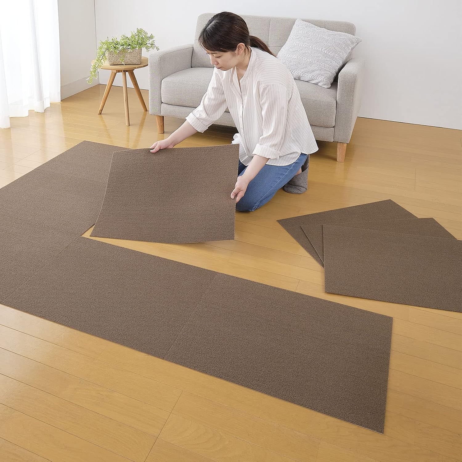 Detalle de おくだけ吸着 OF-75 ずれにくいジョイントマット 45×60cm ブラウン 12枚 日本製・撥水加工