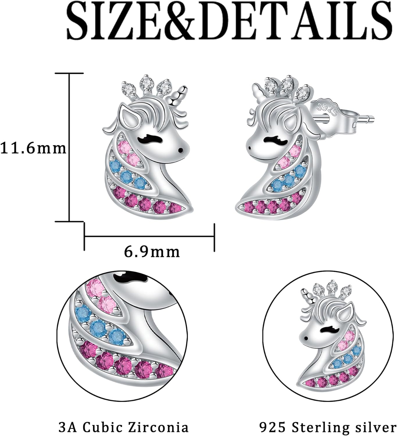 Thumbnail 5 de Micory Boucles d'oreilles pour Femme en Argent Sterling 925 – Clous d'Oreilles Élégants Unicorn Heart