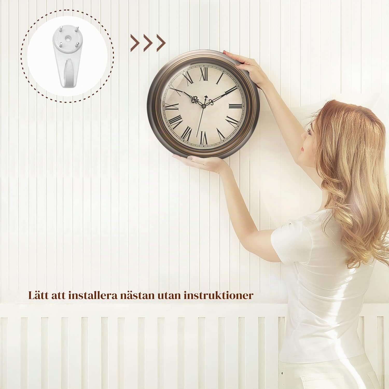 Detalle 2 de Plumeet EM-8026-RN väggklocka i metall, 33 cm, tyst med romerska siffror