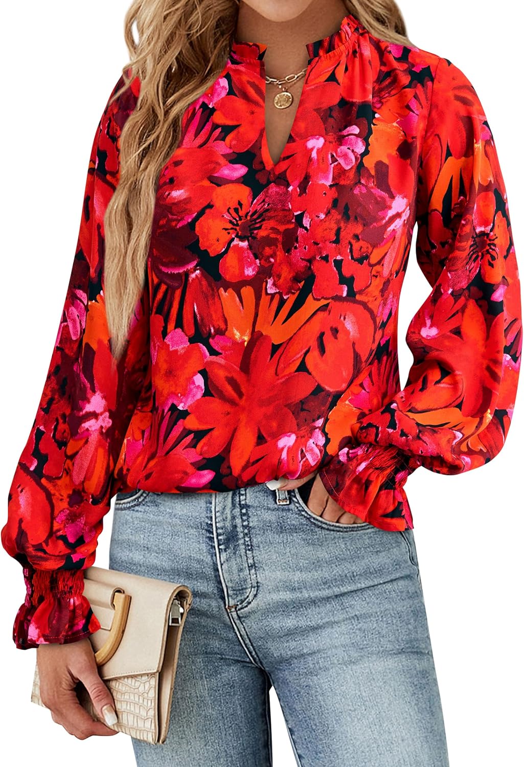 Thumbnail 1 de MASCOMODA V Neck Floral Long Sleeve Top