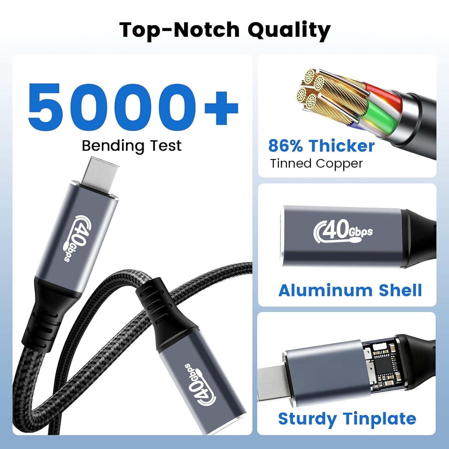 Detalle de Puiseno USB-C Verlängerung 1m: Thunderbolt 4, 40 Gbit/s, 8K@60Hz, PD3.1 bis 240W