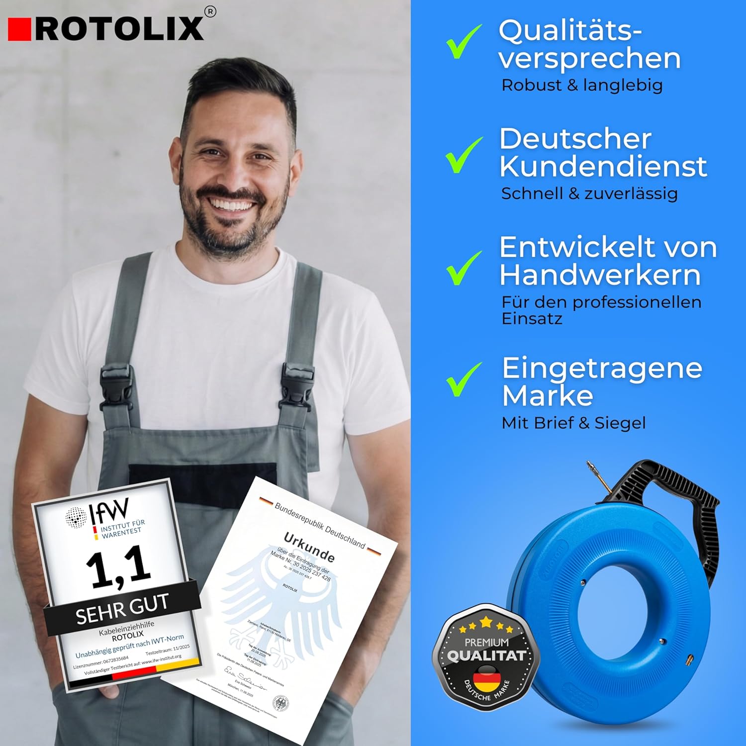 Thumbnail 6 de ROTOLIX Kabeleinziehhilfe Einziehspirale 30 m mit Premium-Stahlseil (200 kg Zugkraft)