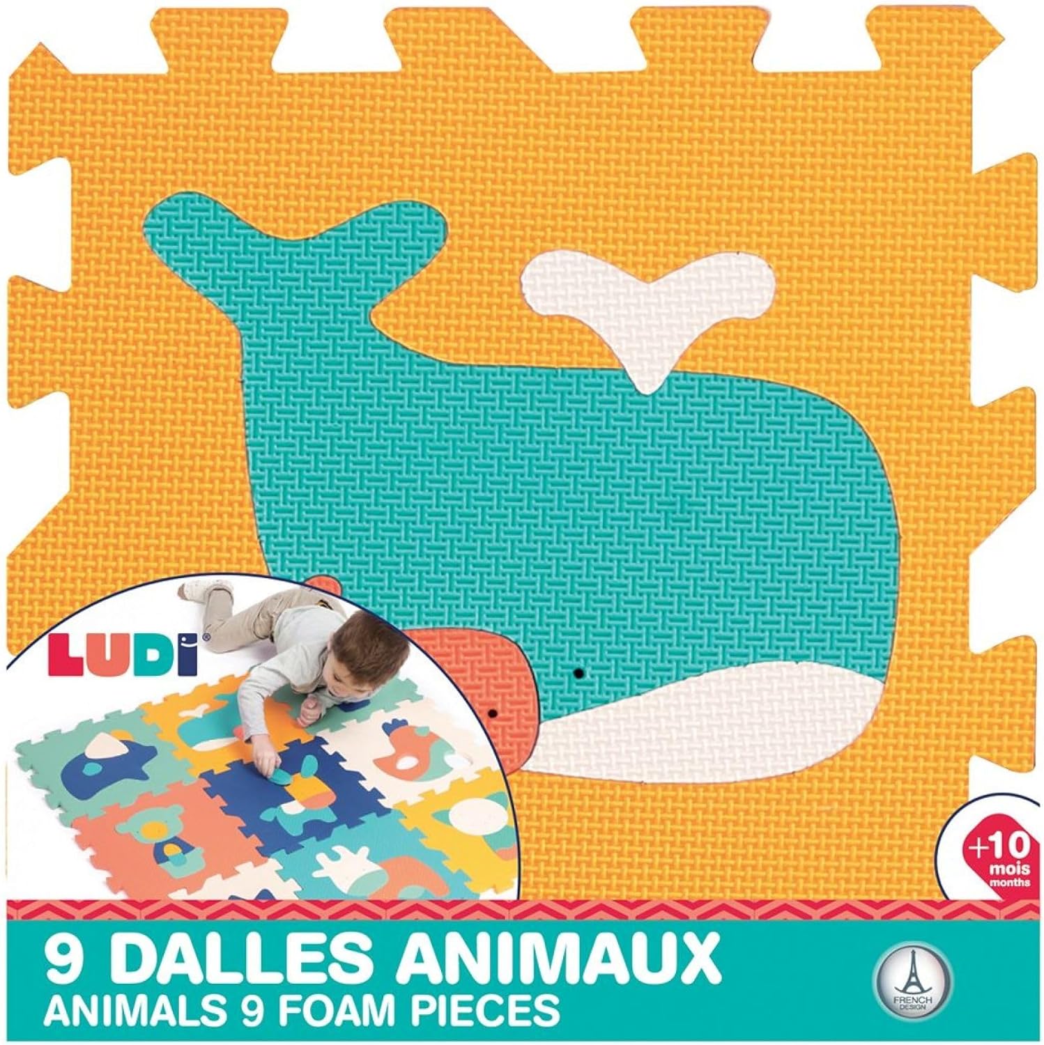 Detalle 1 de LUDI Ludi 9 piastrelle in schiuma con motivi animali (tappeto puzzle gigante) multicolore