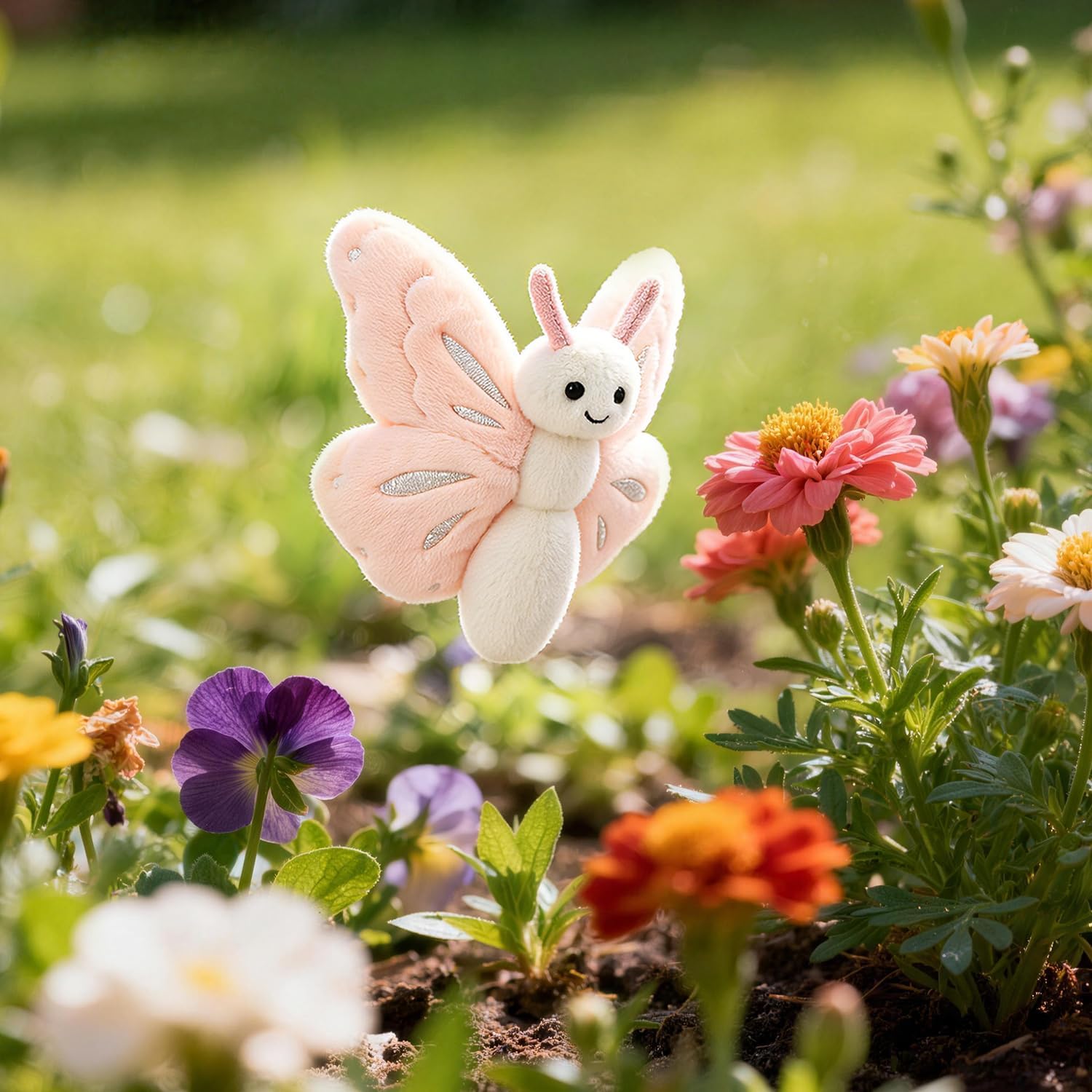 Thumbnail 1 de Apricot Lamb Flesh Pink Butterfly Plushie — 7.5 Inches, Handmade Baby Toy