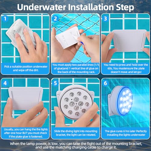 Detalle de Luci subacquee vsshe Piscina LED 2 pezzi ricaricabili con telecomando IP68, 16 colori, occhiello per matrimoni e piscine